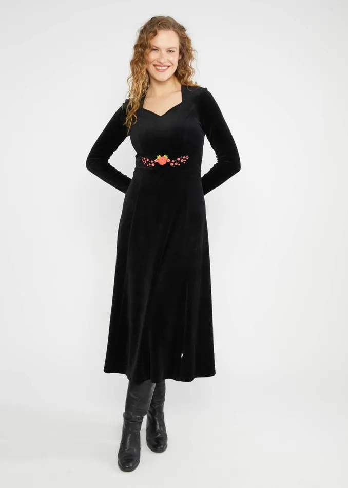 Blutsgeschwister Midi Dress Velvet Glamour Heart Black Women Dresses