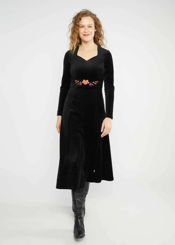 Blutsgeschwister Midi Dress Velvet Glamour Heart Black Women Dresses