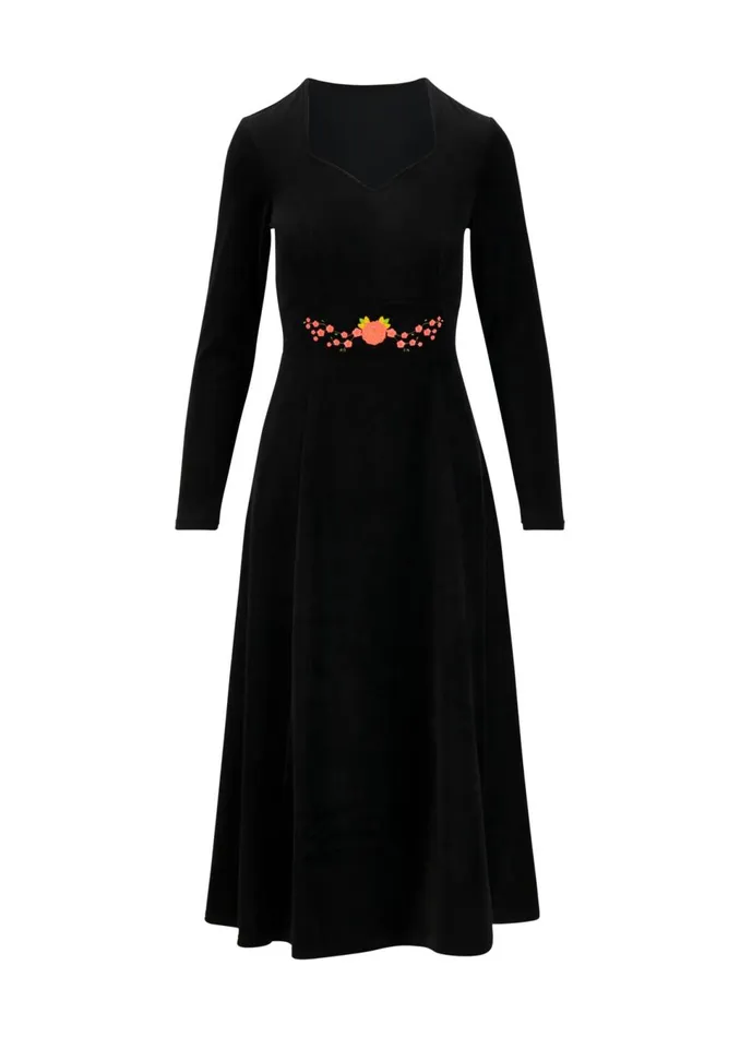 Blutsgeschwister Midi Dress Velvet Glamour Heart Black Women Dresses