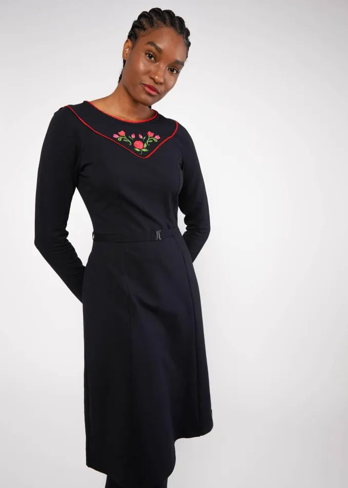 Blutsgeschwister Sweat Dress Home Sweet Folksy Black Women Dresses