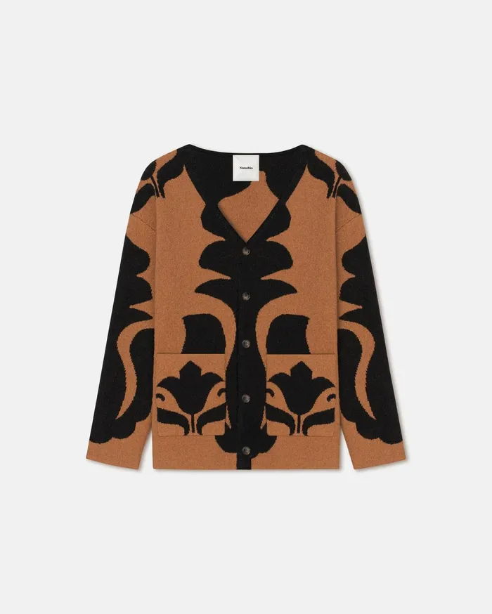 Boan TerryJacquard Cardigan BrownBlack Men Nanushka Knitwear