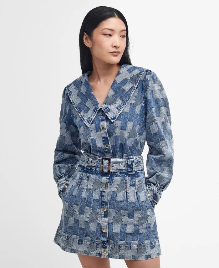 Bowhill Patchwork LongSleeved Denim Shirt Patchwork Denim Women Barbour Shirts and Blouses