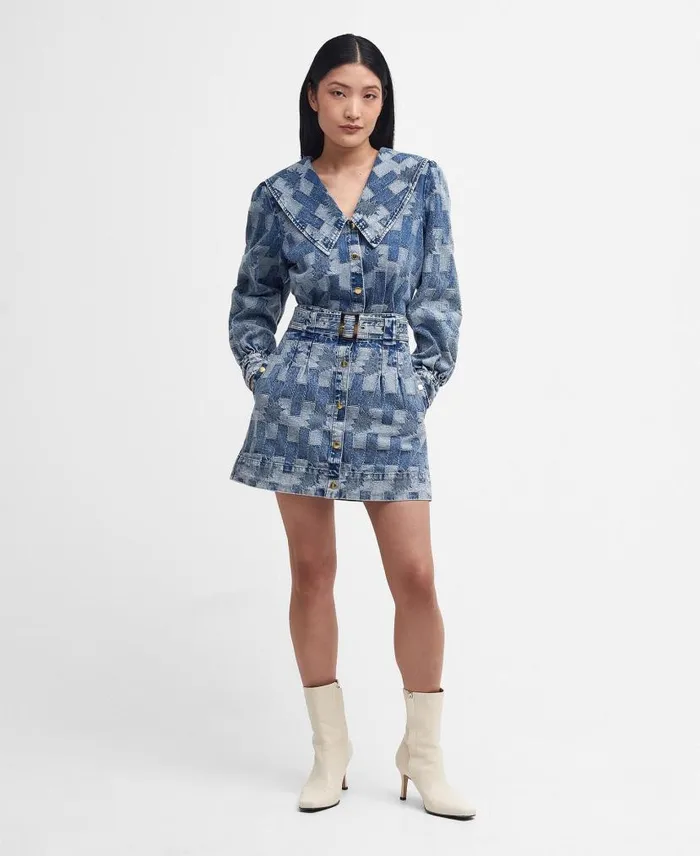 Bowhill Patchwork LongSleeved Denim Shirt Patchwork Denim Women Barbour Shirts and Blouses