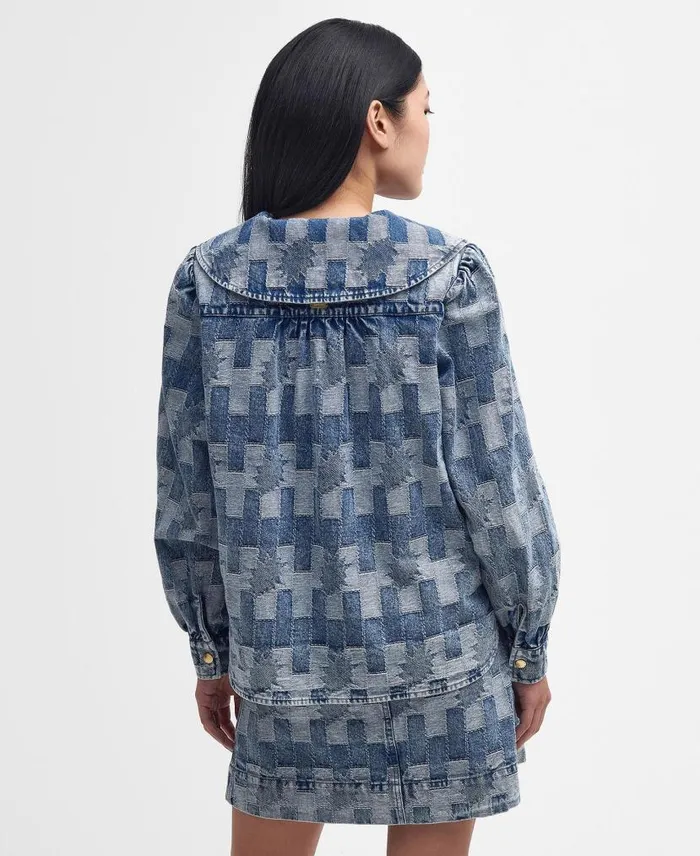 Bowhill Patchwork LongSleeved Denim Shirt Patchwork Denim Women Barbour Shirts and Blouses