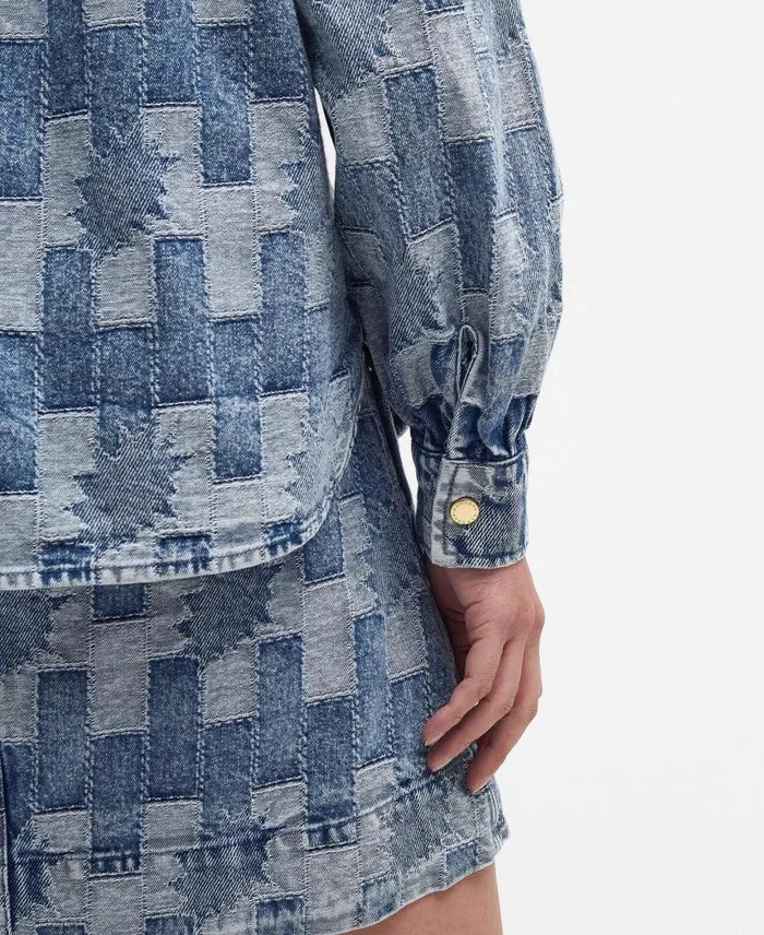 Bowhill Patchwork LongSleeved Denim Shirt Patchwork Denim Women Barbour Shirts and Blouses