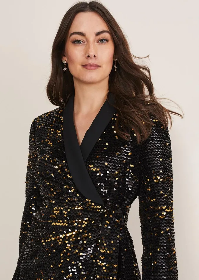 Brea Wrap Tuxe Sequin Dress Goldmulti Women Phase Eight Dresses