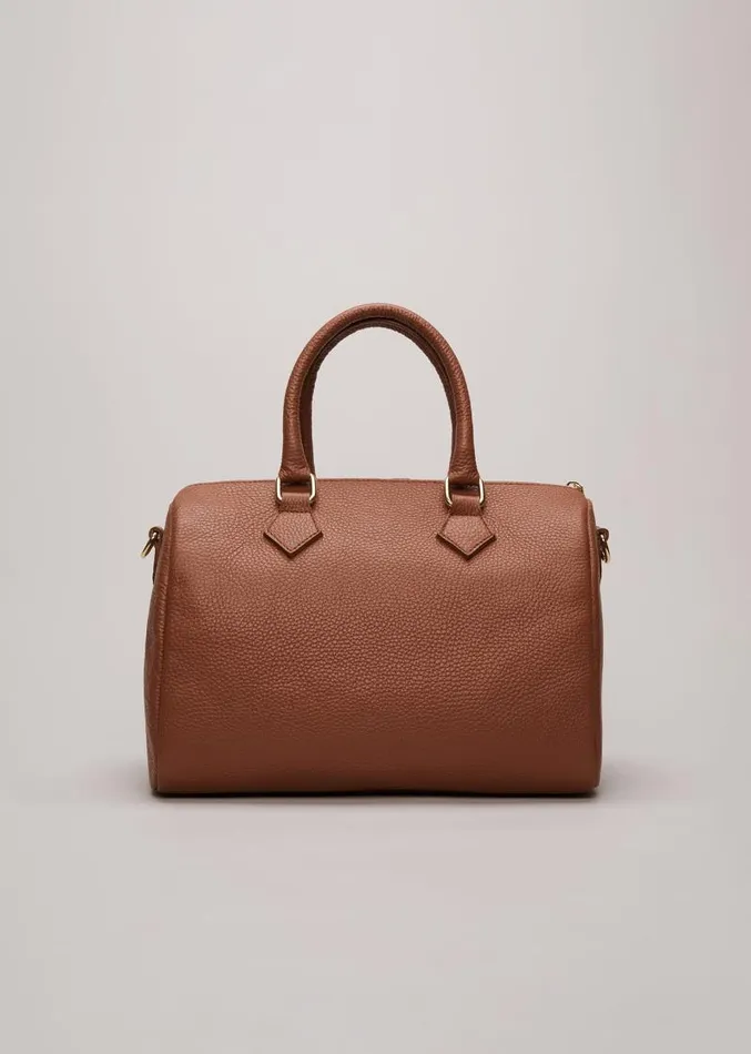 Brown Leather Bowling Bag Camel Women Phase Eight Bags and Clutches