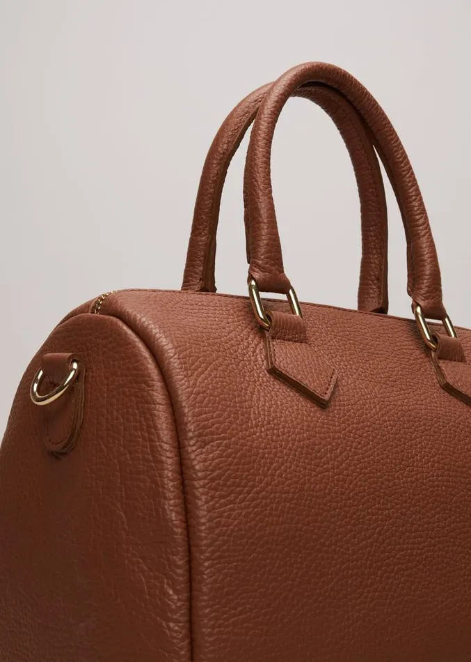 Brown Leather Bowling Bag Camel Women Phase Eight Bags and Clutches