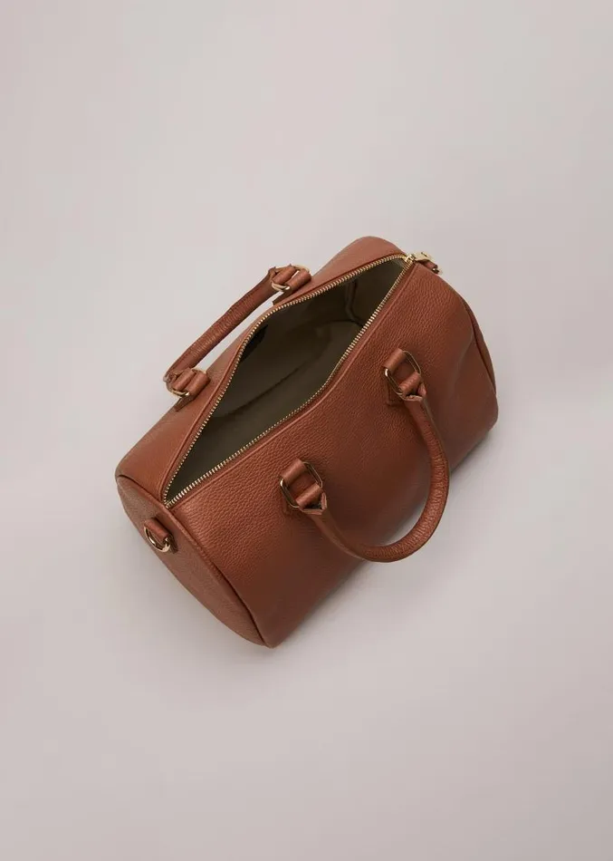 Brown Leather Bowling Bag Camel Women Phase Eight Bags and Clutches