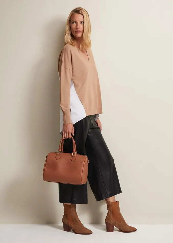 Brown Leather Bowling Bag Camel Women Phase Eight Bags and Clutches
