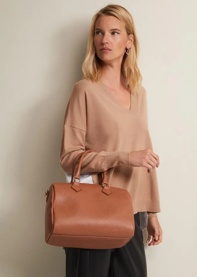 Brown Leather Bowling Bag Camel Women Phase Eight Bags and Clutches