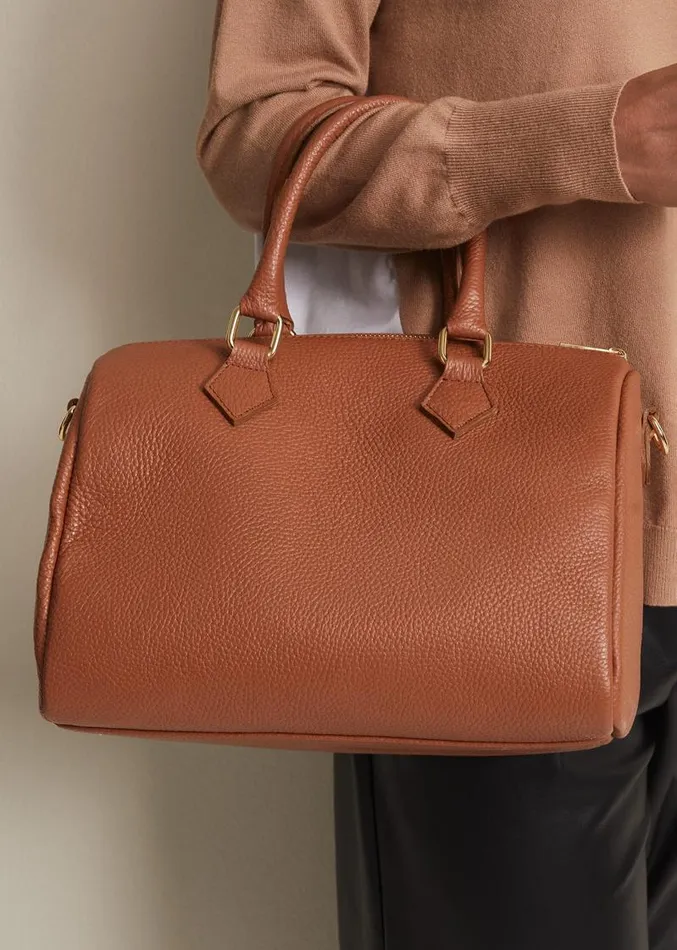 Brown Leather Bowling Bag Camel Women Phase Eight Bags and Clutches