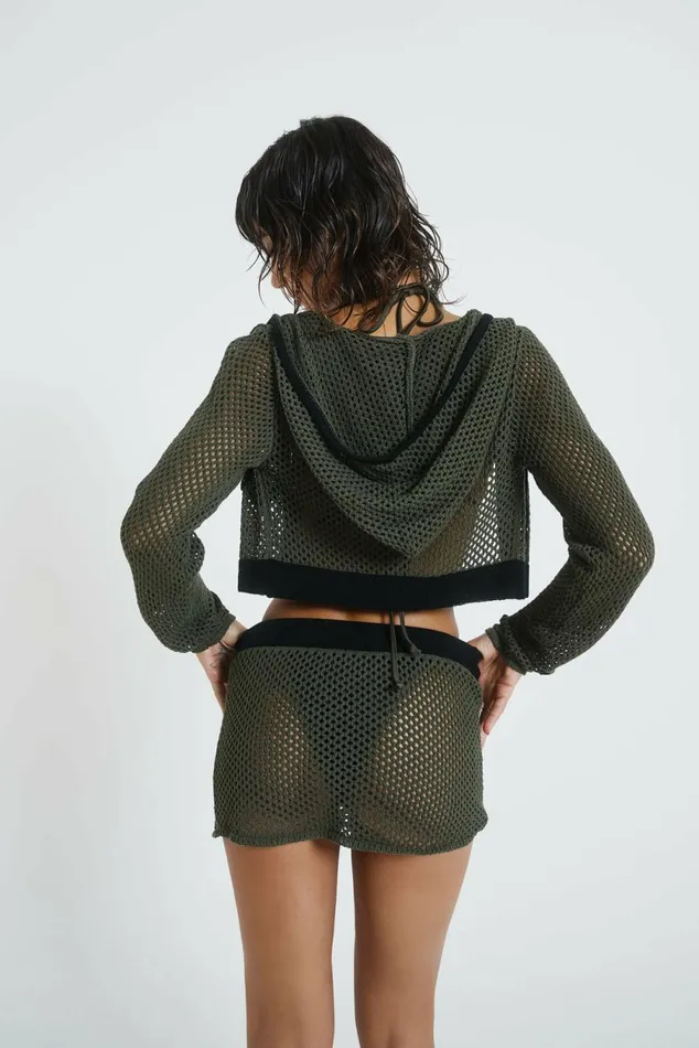 Caldera Khaki Crochet Hoodie Khaki Women Jaded London Hoodies and Sweatshirts