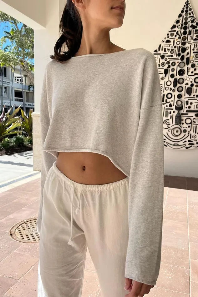 Cameron Cropped Sweater Silver Grey Women Brandy Melville Tops