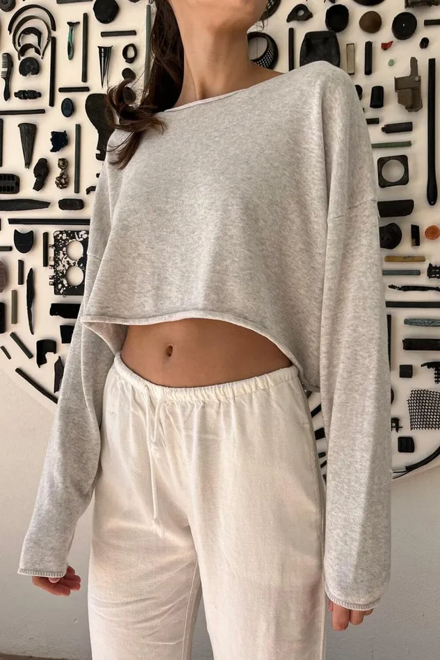 Cameron Cropped Sweater Silver Grey Women Brandy Melville Tops