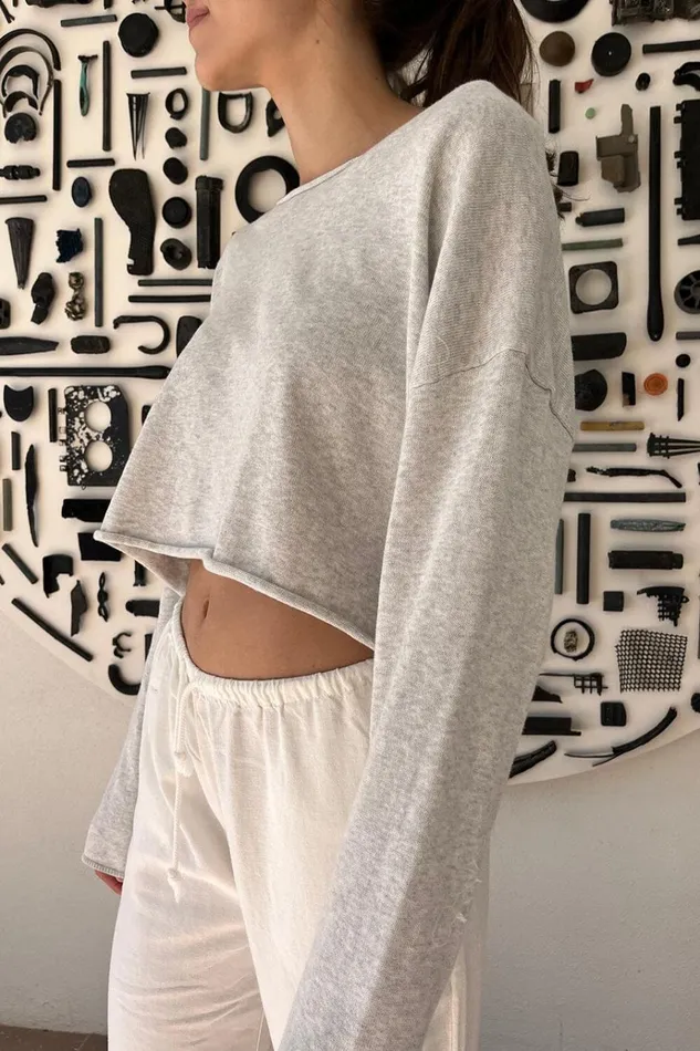 Cameron Cropped Sweater Silver Grey Women Brandy Melville Tops