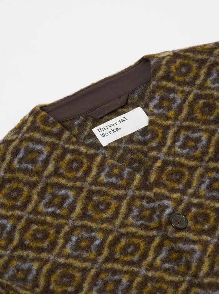 Cardigans Men Universal Works Universal Works Cardigan In Brown Geometric Fleece