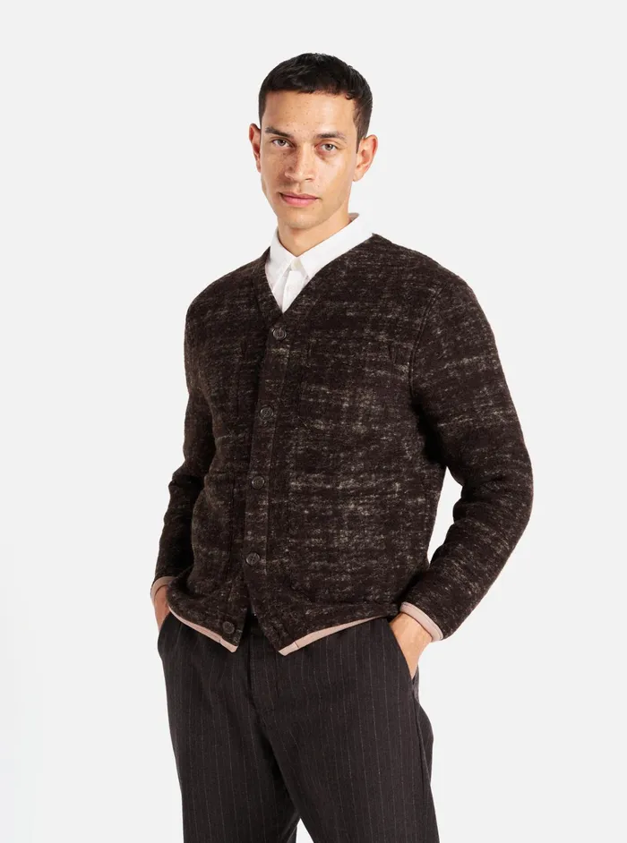 Cardigans Men Universal Works Universal Works Cardigan In Brown Marble Fleece