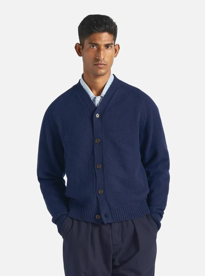 Cardigans Men Universal Works Universal Works David Cardigan In Navy Eco Wool