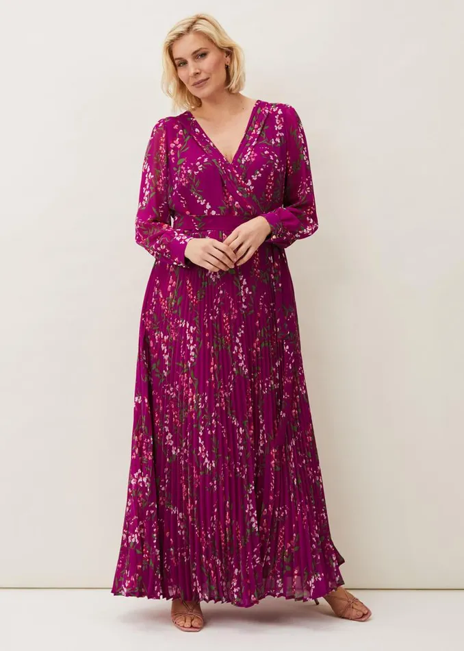 Carmen Pleated Maxi Dress Bright Plum Women Phase Eight Dresses