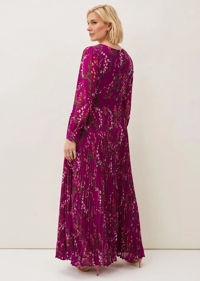 Carmen Pleated Maxi Dress Bright Plum Women Phase Eight Dresses