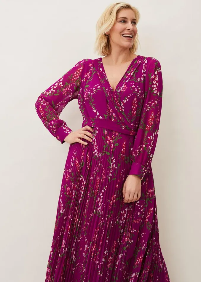 Carmen Pleated Maxi Dress Bright Plum Women Phase Eight Dresses