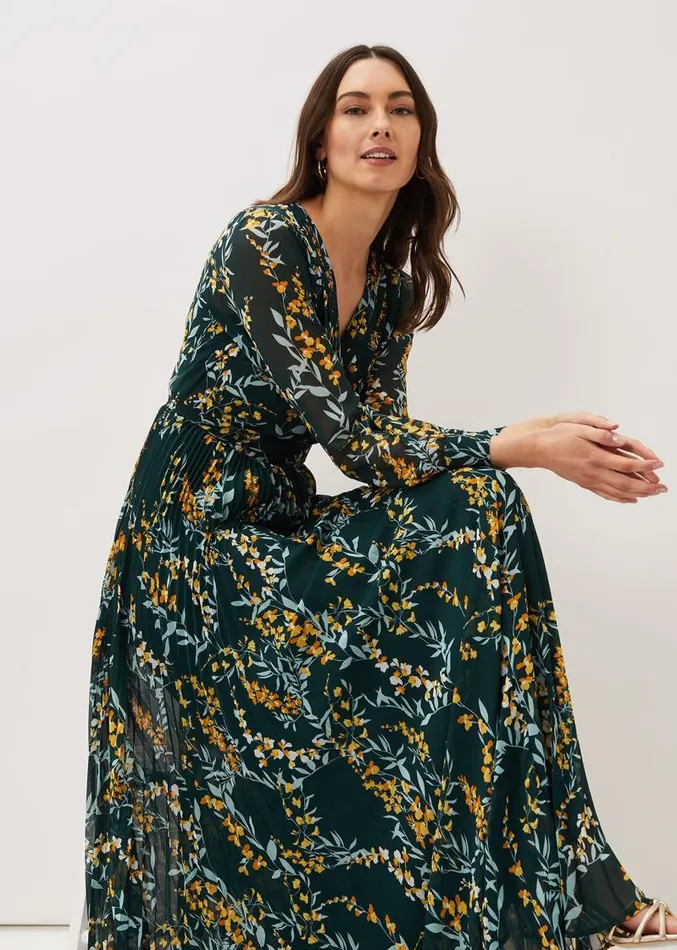 Carmen Pleated Maxi Dress Rainforest Women Phase Eight Dresses