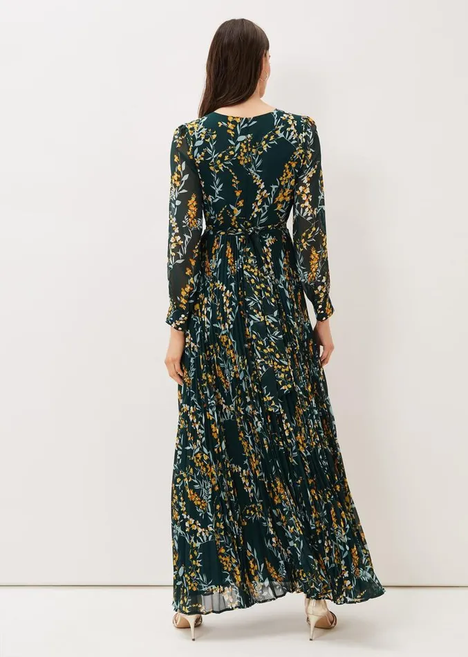 Carmen Pleated Maxi Dress Rainforest Women Phase Eight Dresses