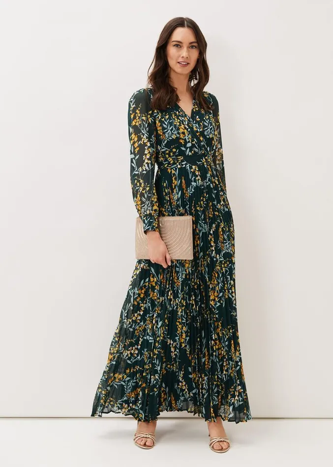 Carmen Pleated Maxi Dress Rainforest Women Phase Eight Dresses