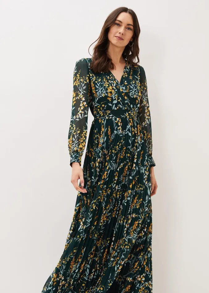 Carmen Pleated Maxi Dress Rainforest Women Phase Eight Dresses