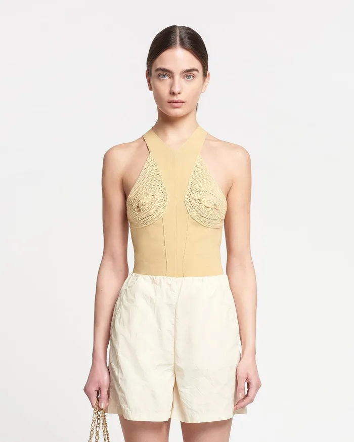 Carmine Crocheted RibbedKnit Top Sun Yellow Women Nanushka Knitwear