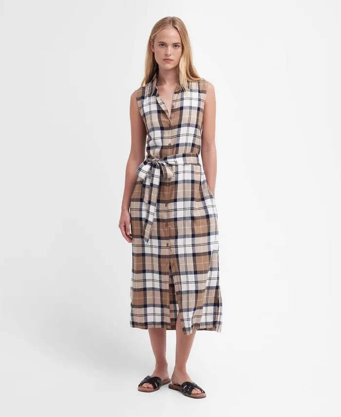 Caroline Tartan Midi Dress Primrose Hessian Tartan Women Barbour Dresses and Skirts