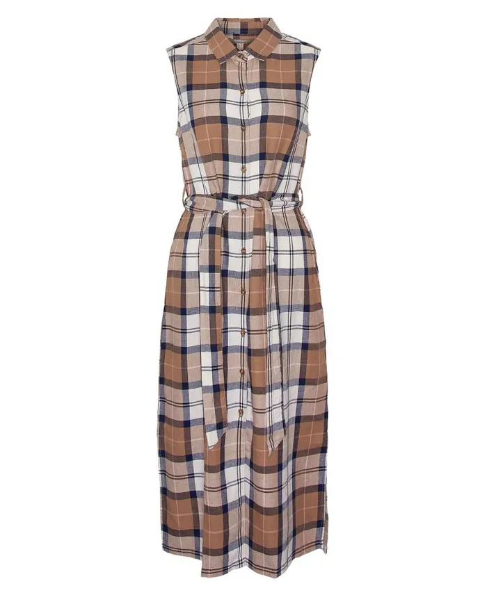 Caroline Tartan Midi Dress Primrose Hessian Tartan Women Barbour Dresses and Skirts