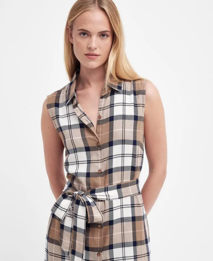 Caroline Tartan Midi Dress Primrose Hessian Tartan Women Barbour Dresses and Skirts