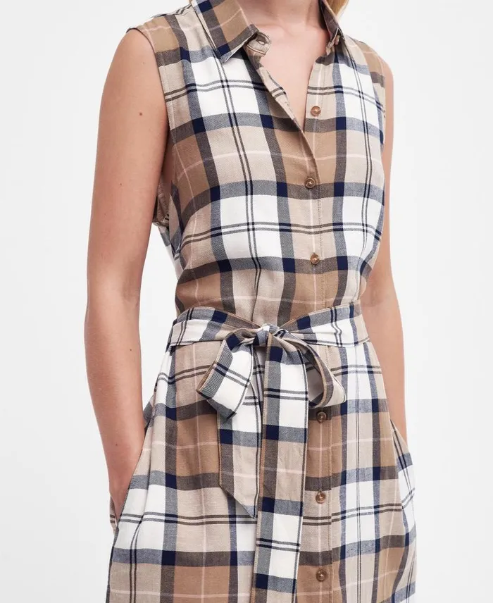 Caroline Tartan Midi Dress Primrose Hessian Tartan Women Barbour Dresses and Skirts