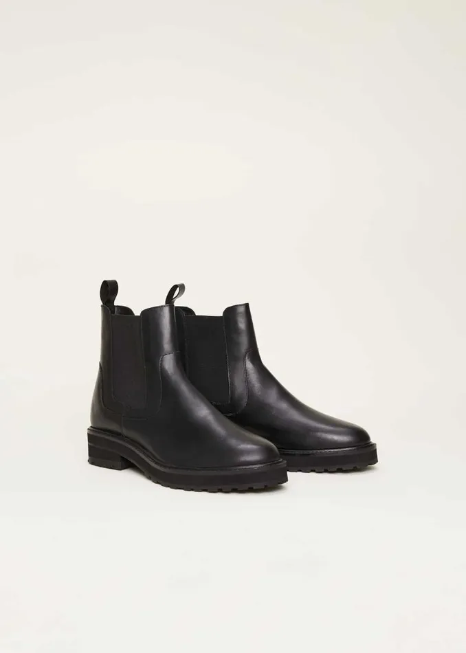 Casual Leather Pull On Ankle Boots Black Women Phase Eight Heels