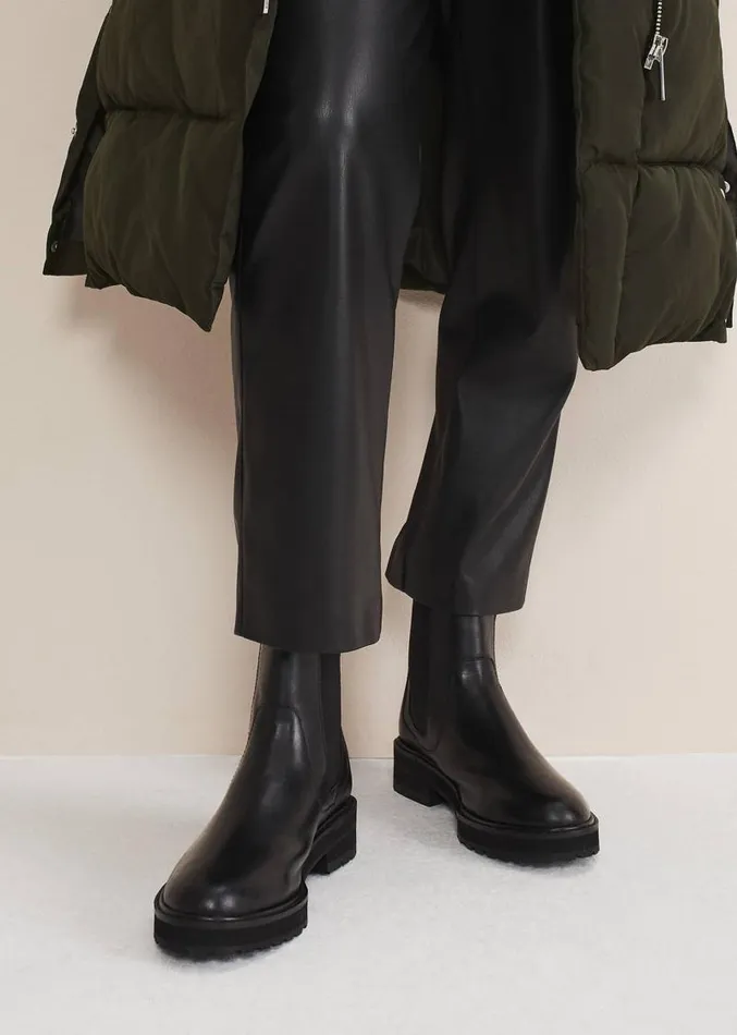Casual Leather Pull On Ankle Boots Black Women Phase Eight Heels