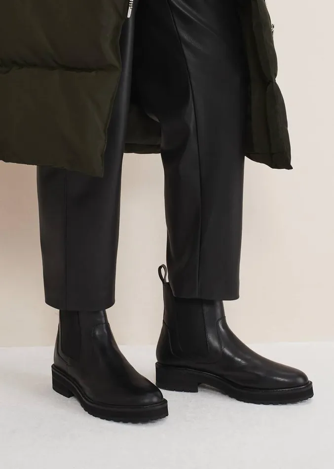 Casual Leather Pull On Ankle Boots Black Women Phase Eight Heels