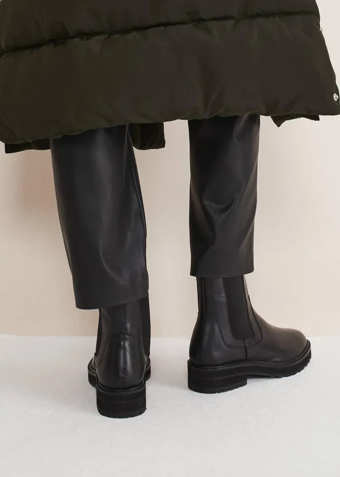 Casual Leather Pull On Ankle Boots Black Women Phase Eight Heels