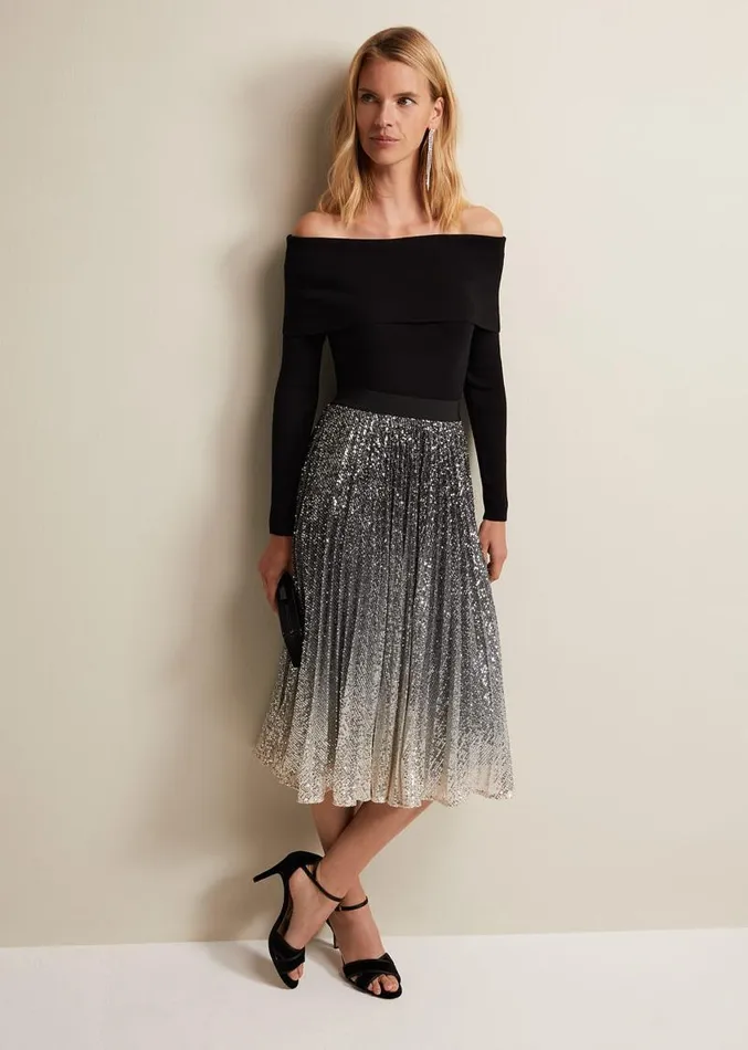 Celeste Sequin Ombre Pleated Midi Skirt Multicoloured Women Phase Eight Skirts