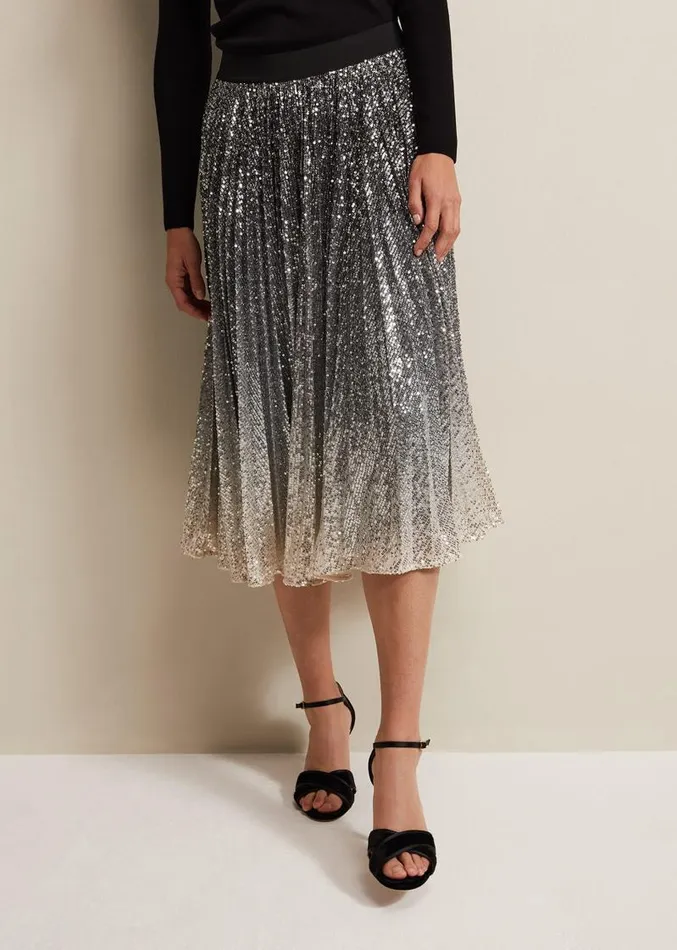 Celeste Sequin Ombre Pleated Midi Skirt Multicoloured Women Phase Eight Skirts Celeste Sequin Ombre Pleated Midi Skirt Multicoloured Women Phase Eight Skirts