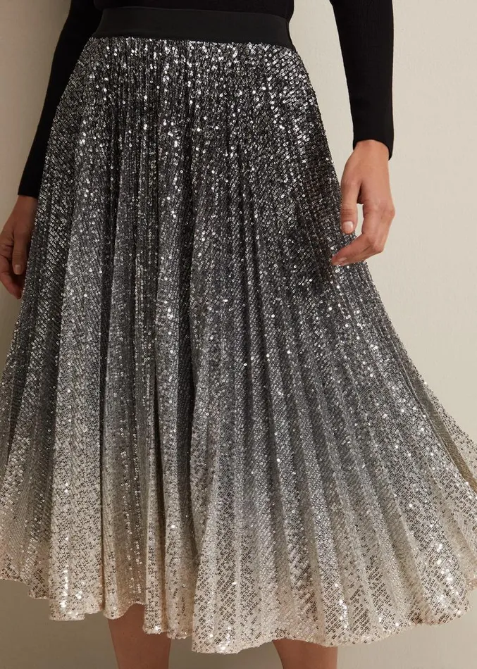 Celeste Sequin Ombre Pleated Midi Skirt Multicoloured Women Phase Eight Skirts Celeste Sequin Ombre Pleated Midi Skirt Multicoloured Women Phase Eight Skirts