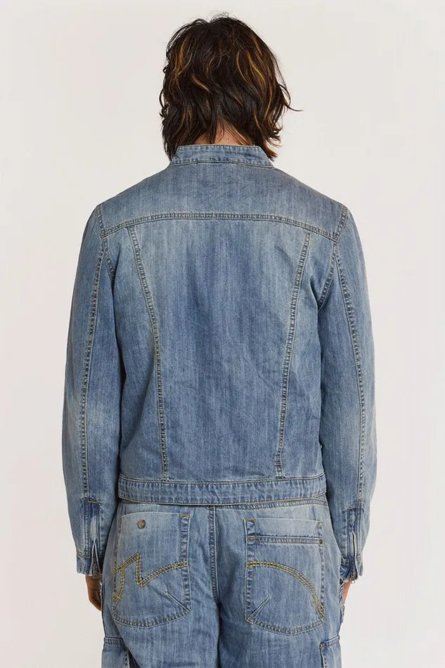 Chambray Denim Moto Jacket Blue Men Jaded London Chambray Denim Moto Jacket Blue Men Jaded London