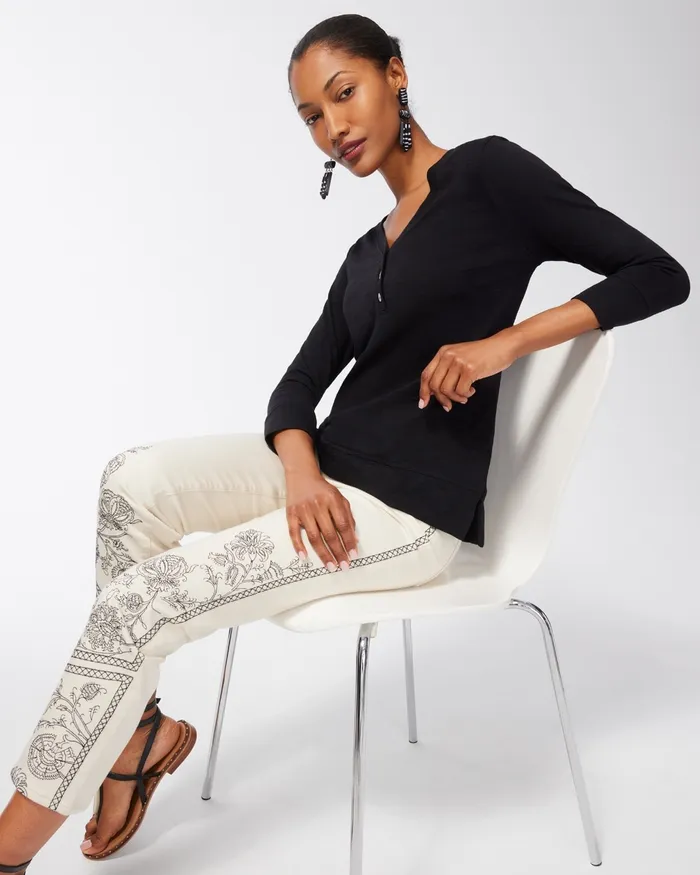 Chico039s 34 Sleeve Slub Tee Alabaster Women Tees
