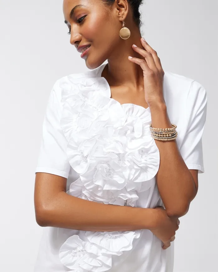 Chico039s 3D Floral Applique Ruffle Tee Black Women Tees