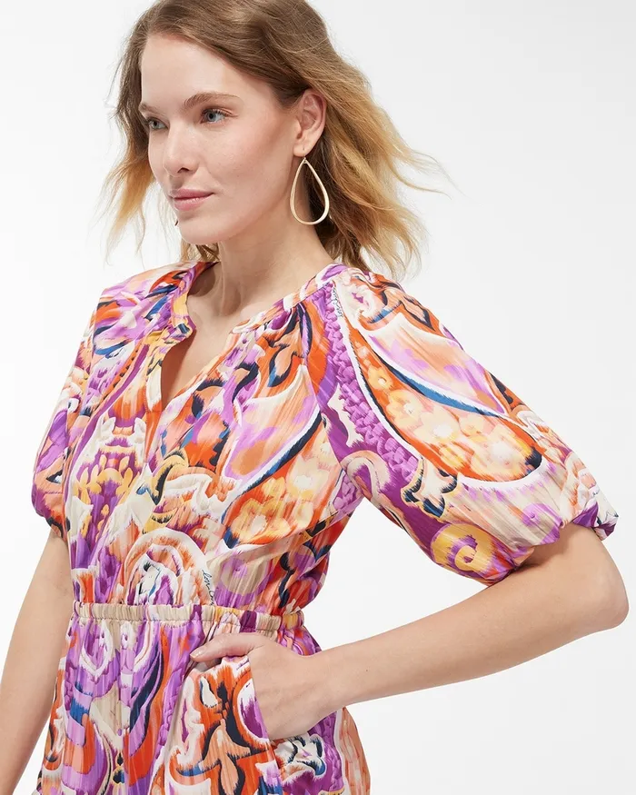 Chico039s 40th Anniversary Paisley Tiered Dress Flame Scarlet Women Dresses and Skirts
