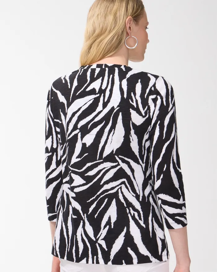 Chico039s Animal Print 34 Sleeve Slub Tee Black Women Tees