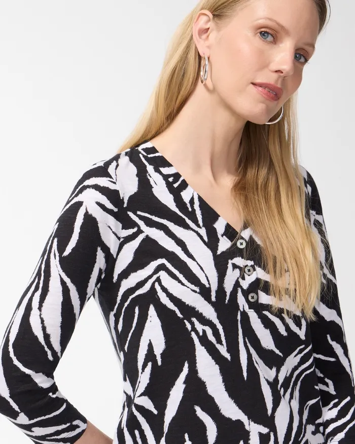Chico039s Animal Print 34 Sleeve Slub Tee Black Women Tees