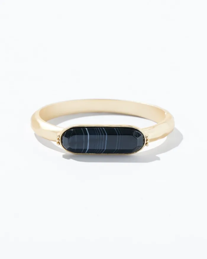 Chico039s Black Agate Hinge Bracelet BlackGold Women Bracelets