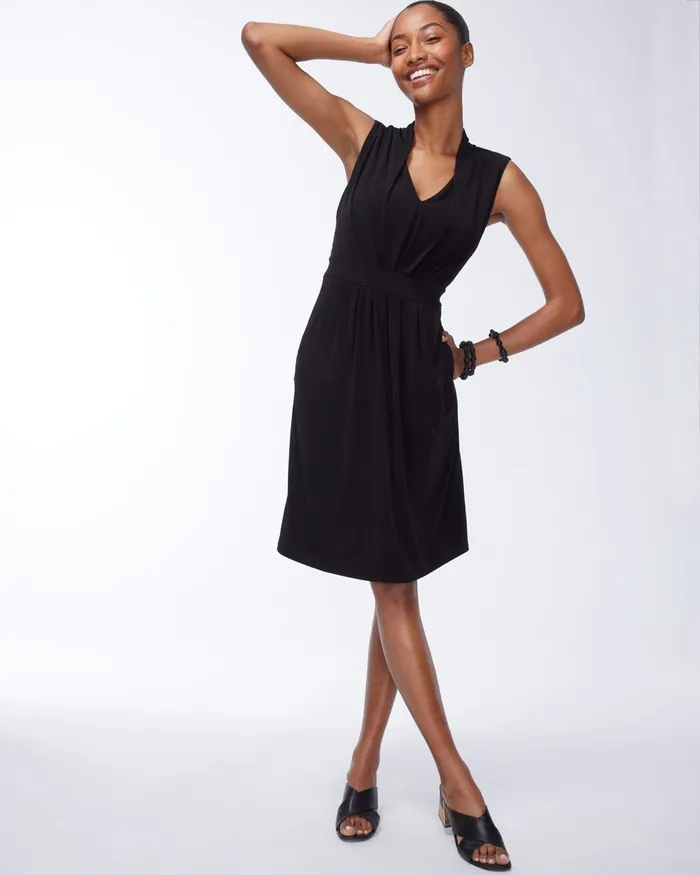 Chico039s Black Pleated Short Dress Black Women Dresses and Skirts